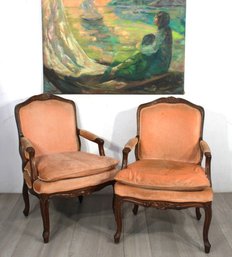 Pair Of Vintage French Provincial Fabric Arm Chairs