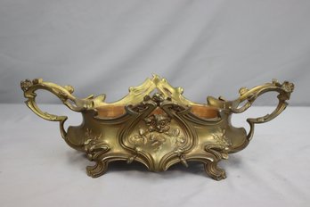 Vintage Art Nouveau Style Brass Jardiniere With Oval Insert