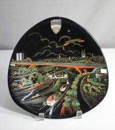 'Longwy Pont Grande Duchesse Charlotte Commemorative Plate  Hand Painted, Grand Feu Enamel'