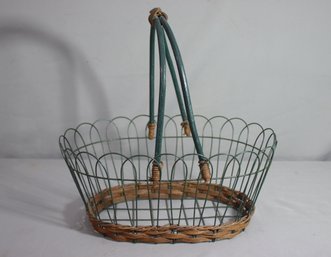 Rattan And Green Bent Wire Farm Basket