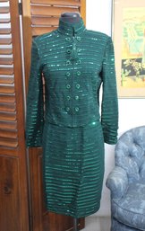 St. John Evening Collection Embellished Emerald Green Jacket & Skirt - Size 2