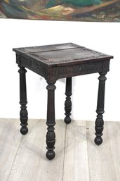 Antique English Oak Carved Table With Intricate Detailing