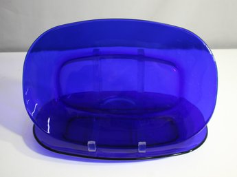 Pair Of Vintage Deep Cobalt Blue Glass Platters  - ( 14'x 9.5')