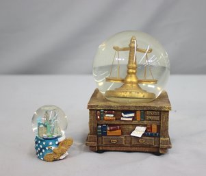 Small NYC Snow Globe & Large Legal Theme Music Box Snow Globe That Plays Somewhere In Time