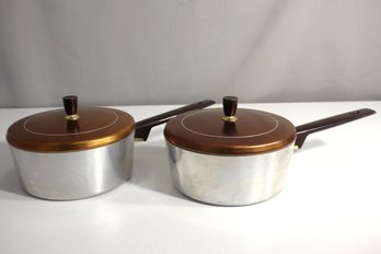 Two Regal Ware Vintage Aluminum Cookware Pots Bronze Silver Lids Oven Serveware