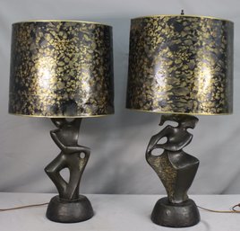 Pair Of 1950s Cubist Dancer Lamps By Marianna