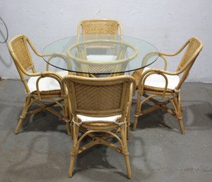 Vintage Rattan & Wicker Dining Set Table & Chairs Dinette -5 Piece Set