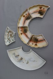 Japanese Porcelain Circular Dish Segment Pieces (both Incomplete)