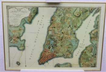 Framed Vintage City Of New York Plan Map By B. Ratzer, Modern Reproduction