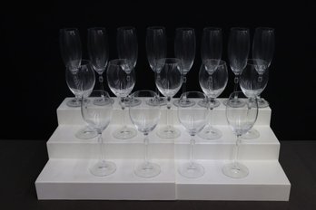 Group Lot Of Bauble Stem Wine Glasses (9) And Champagne Flutes (8)