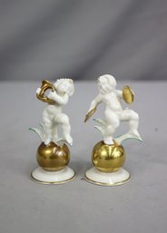 Vintage Hutschenreuther Porcelain Cherub Figurines, Horn Player And Cymbals Crasher