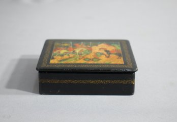 Vintage Handmade Russian Pictorial Hinged Square Box