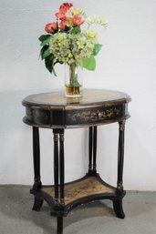 Vintage Oval Painted Detail Console Table On Double Column Legs