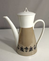 Rosenthal Germany Mid-Century Modern Coffee Pot  Brown And Black Floral Design