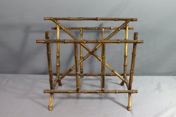 Vintage Cast Metal Faux Bamboo Magazine Rack