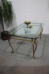 Short Corner Octagonal Glass Top  Dinning Table On Gold Tone Sculptural Wrought Iron Base
