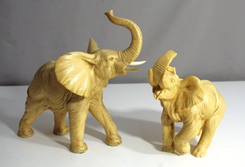 Pair Of Resin Elephant Figurines  Trunk Up For Good Luck