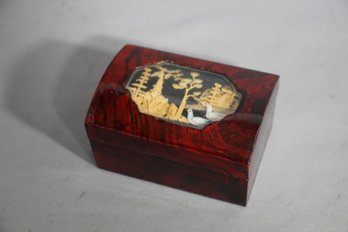 Lacquered Wood Box With Traditional Scenery Carving