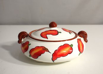 Hand-Painted Ceramic Jalapeo Pepper Serving Bowl With Lid