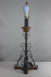 Vintage Wrought Iron Acanthus Scrolls On Wood Base Lamp