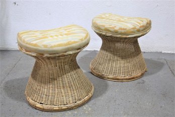 Pair Of Vintage Rattan & Bamboo Stools
