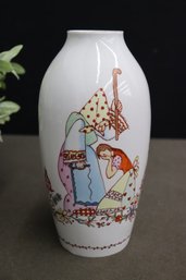 Vintage Hungarian Porcelain Ovoid Vase With Fable Depictions