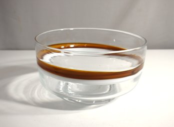 Large Hand-Blown Glass Bowl With Amber Ring