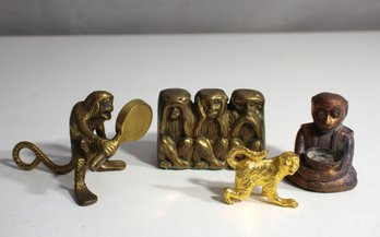 Lot Of 5 Brass Monkey Figurines  Vintage Collectibles