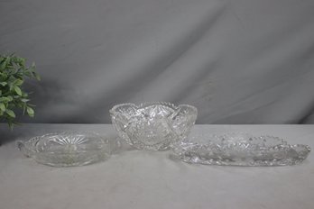 Group Lot Of 3  Hobstars & Sawtooth Cut Glass Bowls