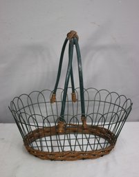 Wicker And Wire Oval Harvest Basket With Handle