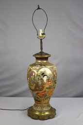 Japanese Porcelain Vase Lamp On Brass Base