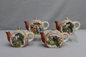 Group Of 4 Vintage Rust  Japanese Satsuma Enameled Mini Teapots