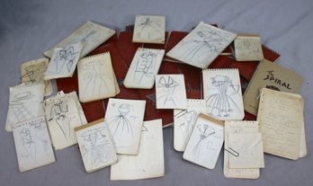 Fabulous Group Lot Of Vintage Fashion Sketches On Note Pads And Memo Pads - Unique Treasures