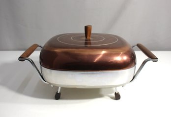 Vintage Wear-ever Hall -ite Electric Buffet Fry Pan With Walnut Handles -11'