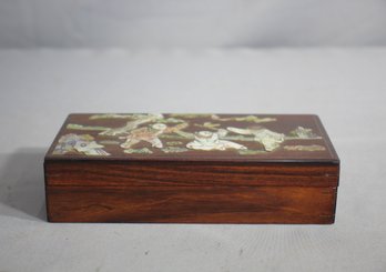 Antique Oriental Teakwood Box With Inlaid Mother-Of-Pearl