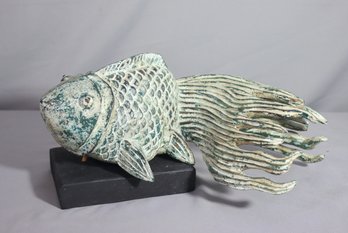 Vintage Koi Fish Statuette On Raised Plinth