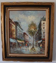 Burnett Painting On Canvas. Paris Street Scene