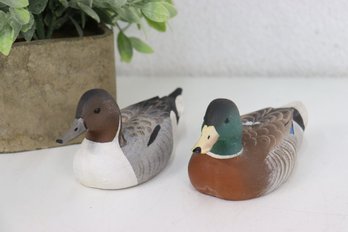 Two Maker Signed 1992 Duck Decoys - Mallard Duck By J. Williamson AND Pintail Duck By J. Lee
