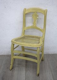 Vintage Yellow Caned Seat Chair With Decorative Backrest