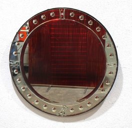 Vintage Venetian Etched Glass Round Wall Mirror