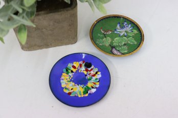 Two Small Enamel's  On Copper   One Signed Kathleen Bauman 4/14/99, The Other Made In China