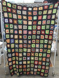 Vintage Afghan Crochet Granny Square 62' X 42' Handmade Blanket