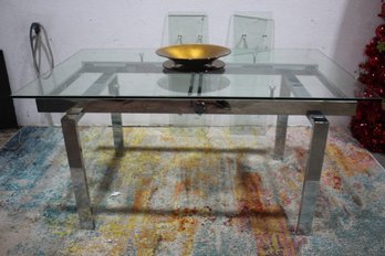 Contemporary Glass Dining Table With  Pull Glass Leaves