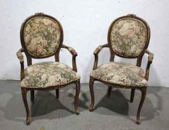 Pair Of Floral Tapestry Upholstered Louis XV Style Armchairs