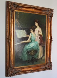 Framed Portrait On Canvas Of Two  Female Pianist And Violinist