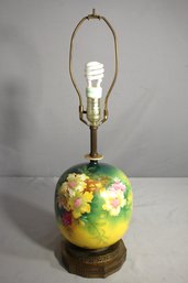 Hand-Painted Rose American Belleek-Style Vase Lamp