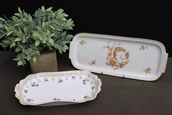 Two Elegant Oblong Porcelain Trays - One In Marked Limoges, The Other T&V France