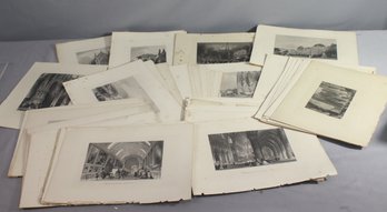 Vintage Ephemera Collection - Book Pages With Engraving/Etching Reproductions