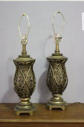 Two Vintage Urn Lamps (in Working Cond )but One Has A Chip On The Base