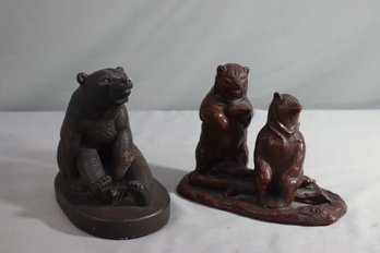 Two Vintage Signed Bear/Bears Figurine Gesso/Plaster Sculptures